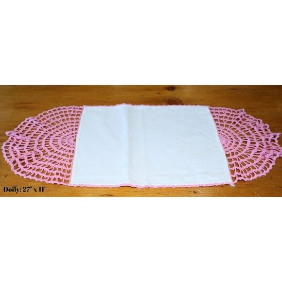 2 Doilies Doily Crocheted Doily Cotton Center Pink Crochet Vintage Doilies V17 - Picture 4 of 4